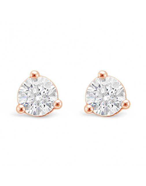 Solitaire Diamond Stud Earrings in a 3-Claw Setting, Set 18ct Rose Gold. Tdw 0.70ct